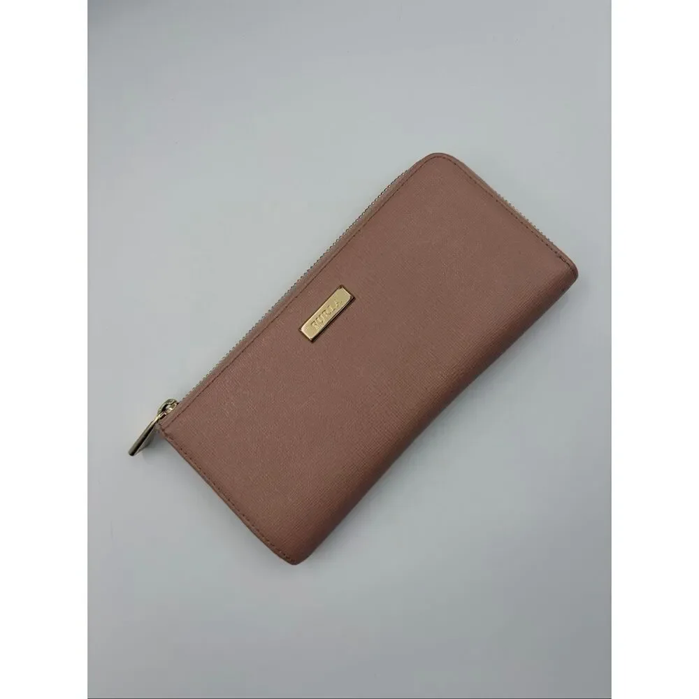 Furla Blush Pink Saffiano Leather Corner Zip Wallet Continental Wallet